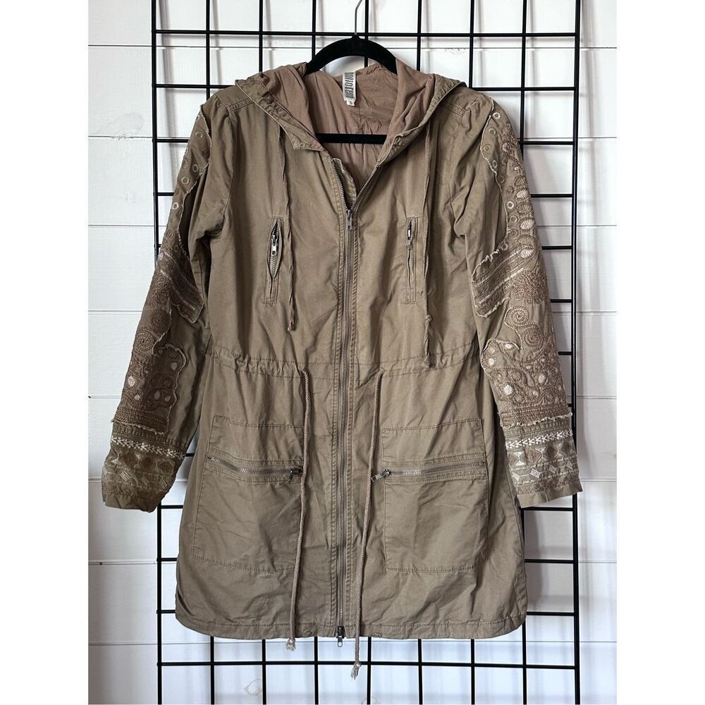 Monoreno Embroidered Utility Jacket Womens S Beige Boho Cottagecore